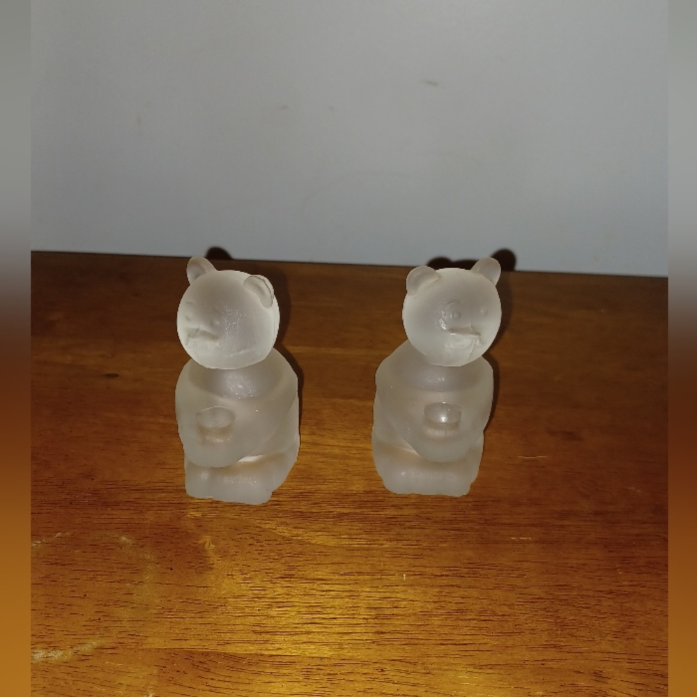 3" Tall Teddy Bears Glass Candleholders Vtg made in Korea